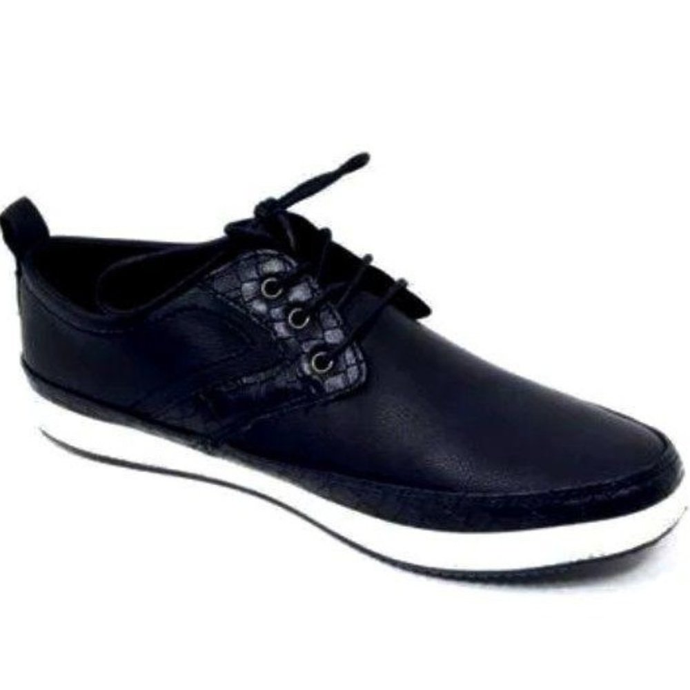 Franco Vanucci Men’s Smart Leather Casual Black Lace Up Sneakers Shoes Size 41/8